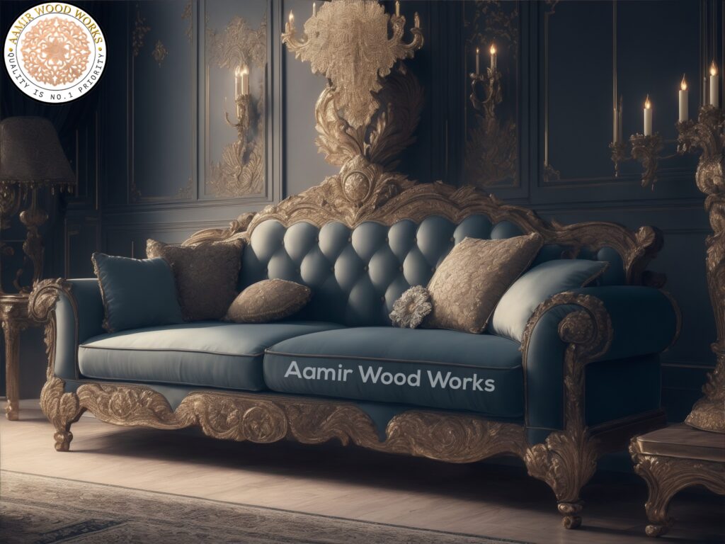 Golden Bloom Navy Blue Bubble Sofa - Aamir Wood Works