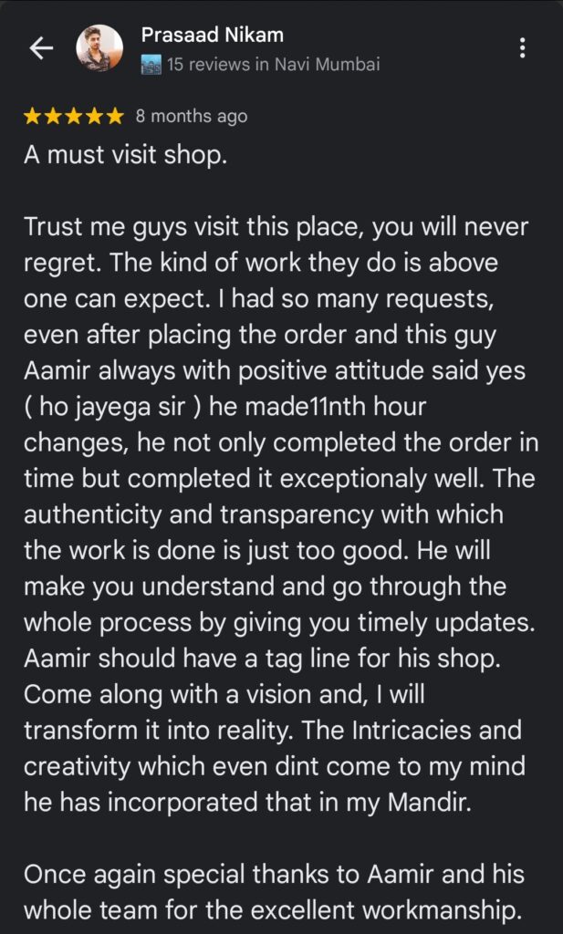 Google Review - Aamir Wood Works
