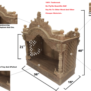 Peacock Crown teakwood mandir,home temple,pooja ghar.Length 36″