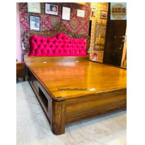 Aamir Wood Works Handcrafted And Handcarved Premium Quality Teakwood Royal King Size Bed