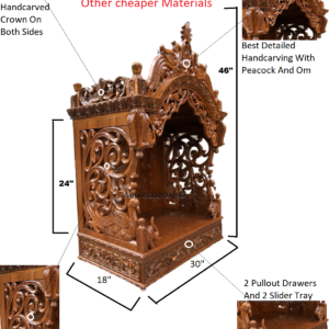 Peacock Style teakwood mandir,home temple,pooja ghar.Length 30″