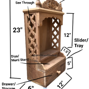 B Om crown teakwood mandir,home temple,pooja ghar.Length 12″