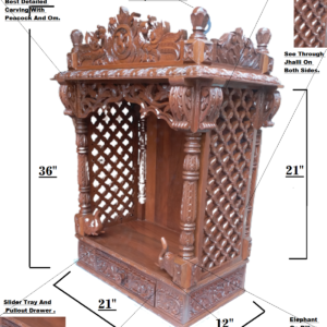 B Peacock Crown teakwood mandir,home temple,pooja ghar.Length 21″