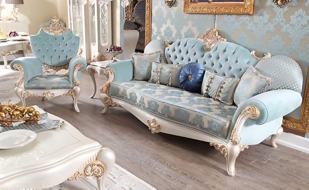 Turkish Style Luxurious Handcarved Teakwood Sofa Set