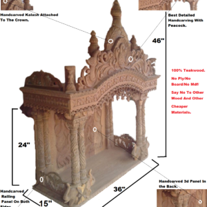 Handcarved Peacock Crown And Bracket teakwood mandir,home temple,pooja ghar.Length 36″