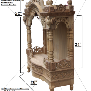 A Double Pillar With Top Peacock Crown teakwood mandir,home temple,pooja ghar.Length 36″