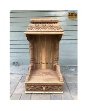 South Indian Style Jharokha Teak Wood Mandir – Compact Handcrafted Home Temple (15 Inch)