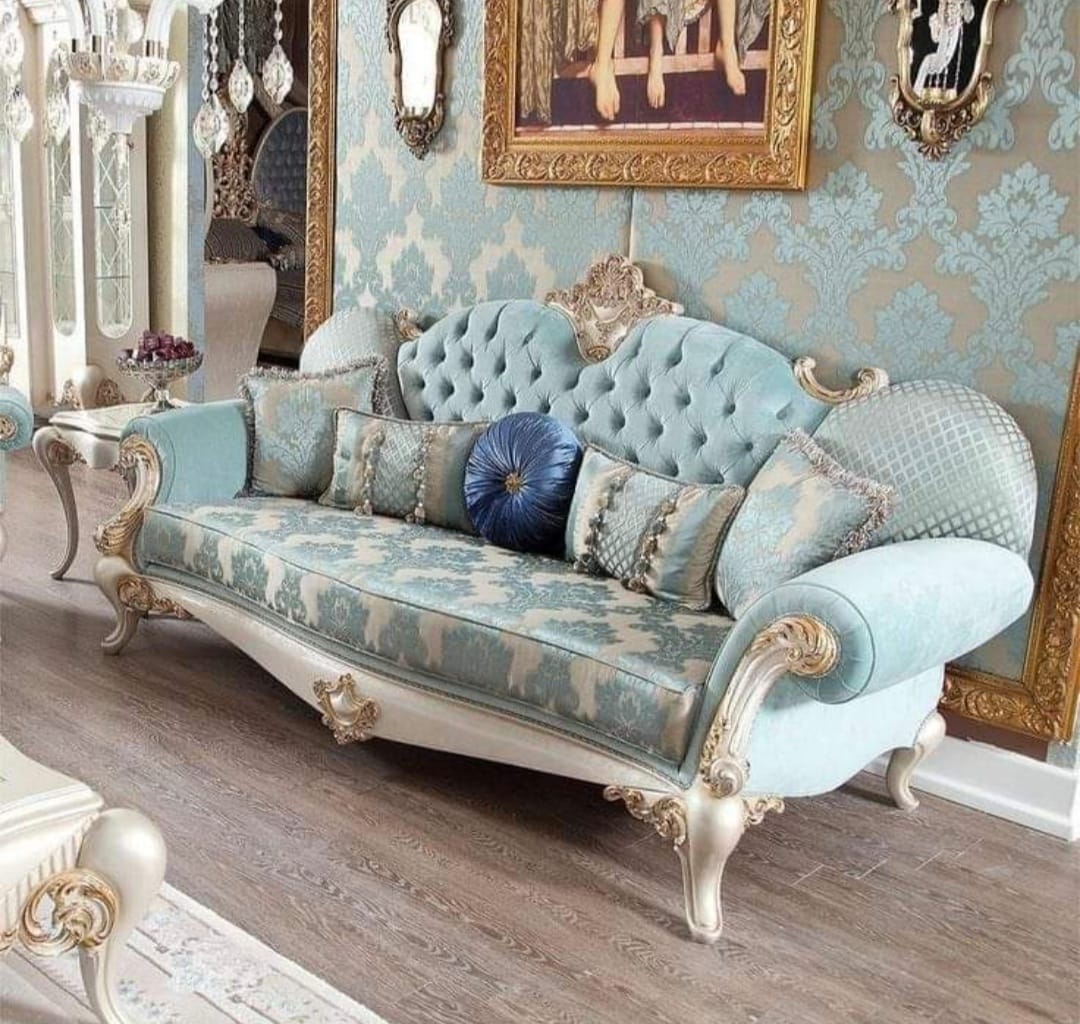 Turkish Style Luxurious Handcarved Teakwood Sofa Set 3+1+1