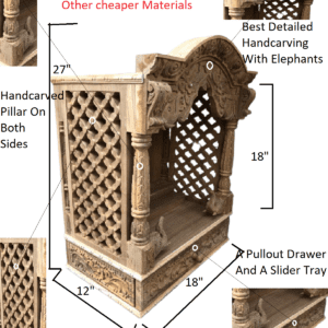 Elephant Arch teakwood mandir,home temple,pooja ghar.Length 18″