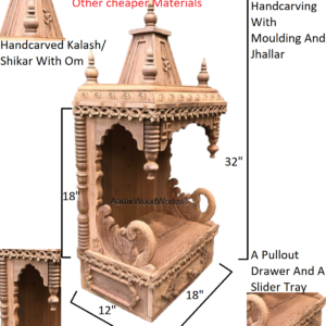 B Shikhar And Peacock Sides teakwood mandir,home temple,pooja ghar.Length 18″