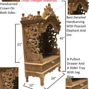 B Peacock Sides With Carved Back Panel teakwood mandir,home temple,pooja ghar.Length 24″