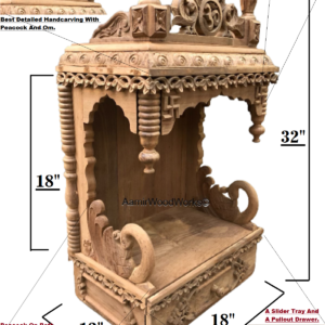 B Peacock Sides and Peacock Crown teakwood mandir,home temple,pooja ghar.Length 18″