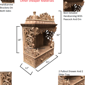 Peacock Sides Teak Wood Home Temple,Mandir,Pooja Ghar.Length 21″.