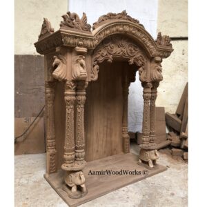 Elephant Pillar Teak Wood Home Temple,mandir,Pooja Ghar.Length 36″