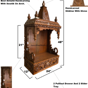 B Shikhar And Peacock Sides teakwood mandir,home temple,pooja ghar.Length 24″.