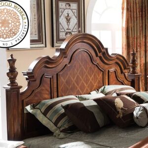 Mid European Design Handcarved Teakwood King Size Bed With Two Bed Side Table