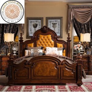 Designer Royal Handcarved Teakwood King Size Bed With Two Side Tables