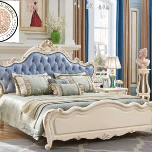 Bouquet Of Rose Designed Royal Handcarved Teakwood King Size Bed With Two Bed Side Tables