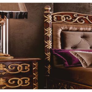 Egyptian Style Designed Royal Handcarved Teakwood King Size Bed With Two Bed Side Tables