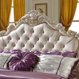 Crown Venice Italian Designed Royal Handcarved Teakwood King Size Bed With Two Bed Side Tables