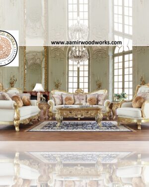 Antique Golden Italian Designed Handcarved Teakwood Sofa Set