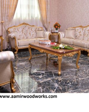 Royal Handcarved Teakwood Sofa Set – Luxury Villa Interiors