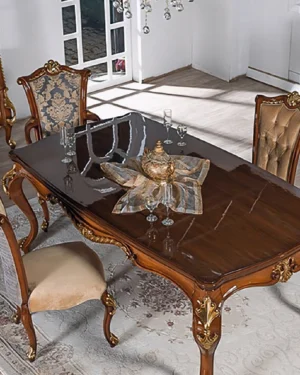 French Style Dining Table Set – Handcarved Teakwood Luxury