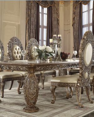 French Carved Dining Table – Elegant Teakwood Villa Furniture
