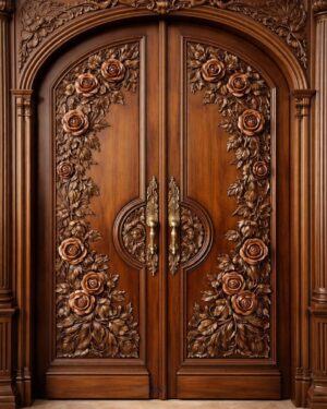 Ornate Wooden Door with Traditional Motifs