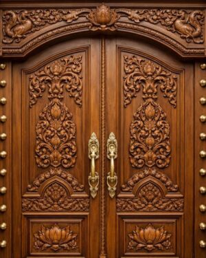 Handcrafted Luxury Door with Floral Carvings