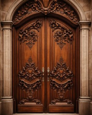 Villa Entrance Door with Ornate Carvings