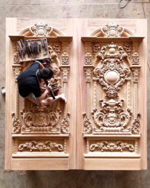 Designer Carved Door with Royal Crest Detailing
